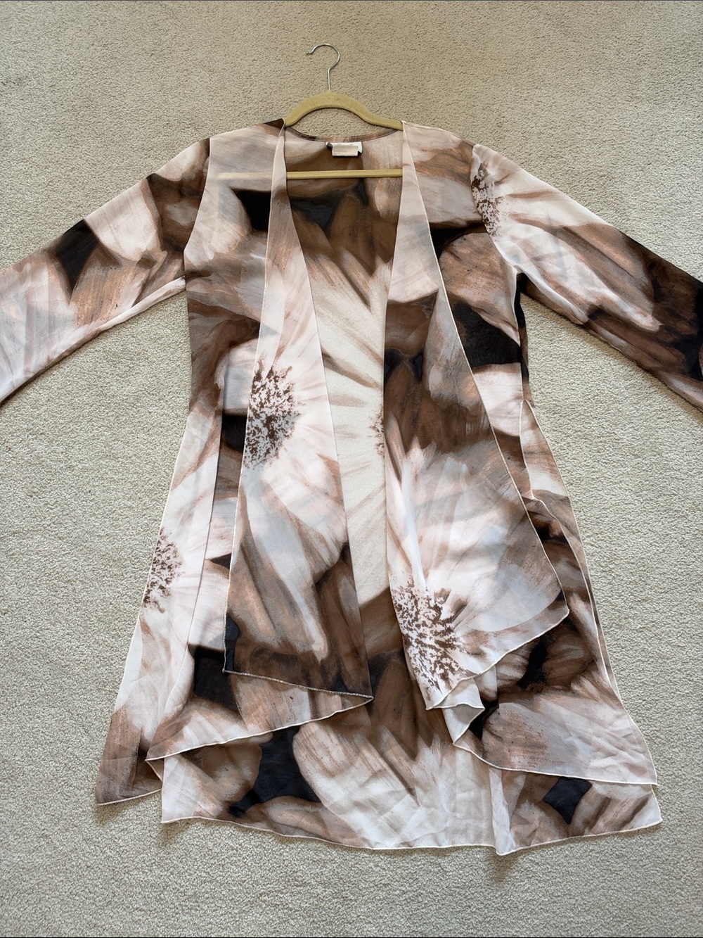 Marallis Open-Front Sheer Monochromatic Floral Waterfall Cardigan - Medium